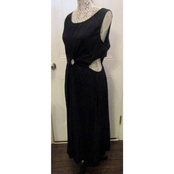 Deep Self Maxi Dress Black Crewneck O Ring Cutout Sundress NWT Womens Size L - Picture 4 of 8